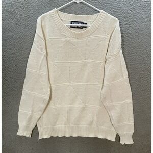 Vintage Honors Sweater Adult Large White Geometric Knit Grandpa Old Money 90s